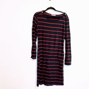 Striped long sleeve dress with buttons at neckline. Loveappella size XL mild wea